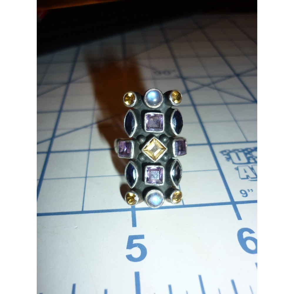 Vintage RB India 925 Sterling Silver Multi Gemstone Knuckle Armor Ring Size 8